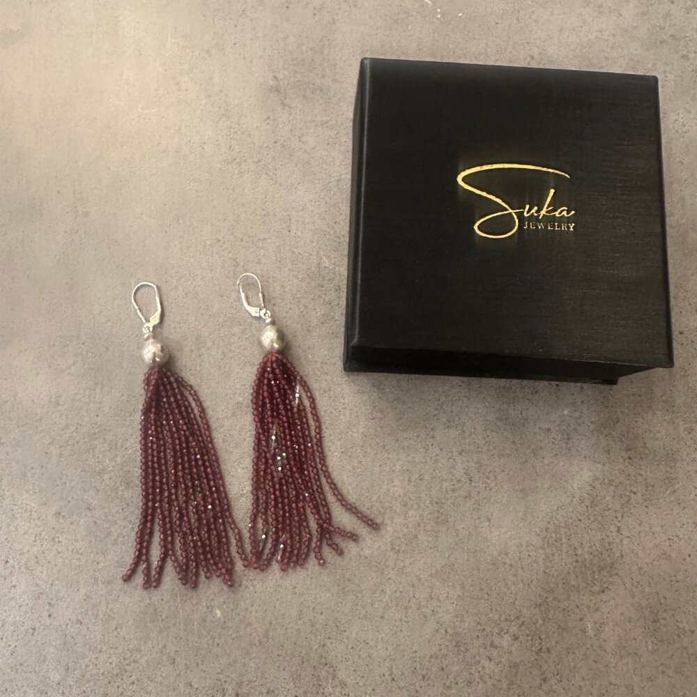Suka Jewelry, Avani Garnet Chandelier Earrings, sterling silver.